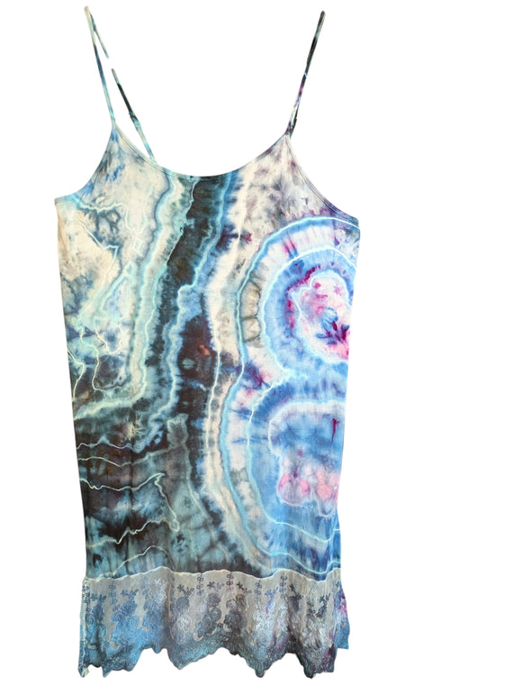 XL slip dress with lace trim and adjustable straps (looks darker in person)