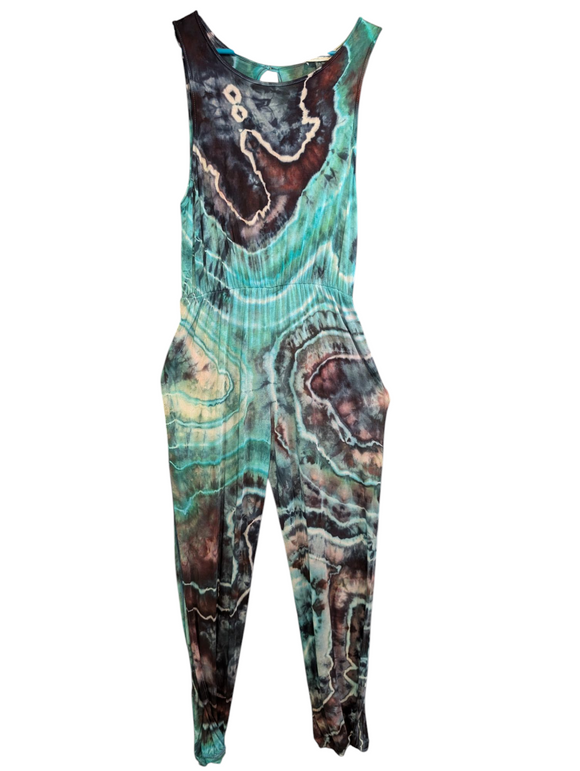 Large harem jumpsuit with cuffs and side slits up to mid thigh