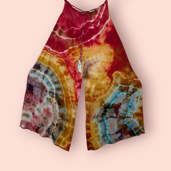 Medium shirred waist tiered flow pants