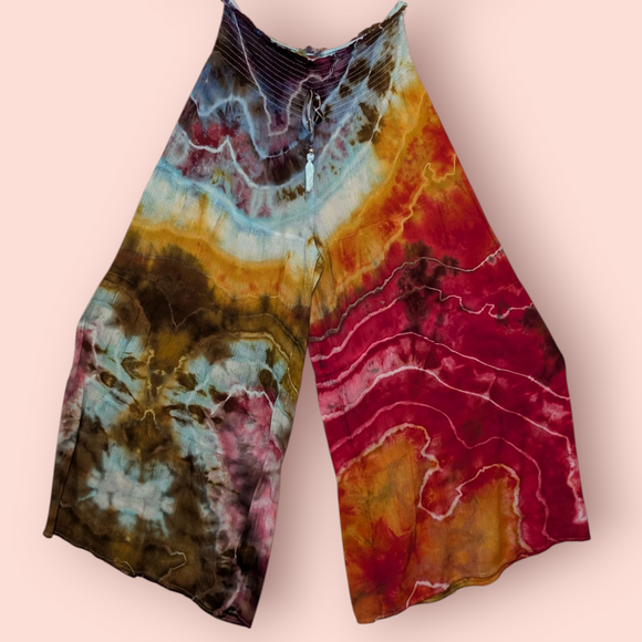 Small shirred waist tiered flow pants