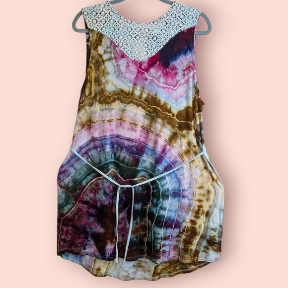 XL lace detail tie waist mini dress