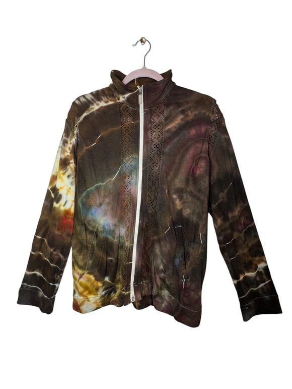 Large zip up jacket with crochet detail