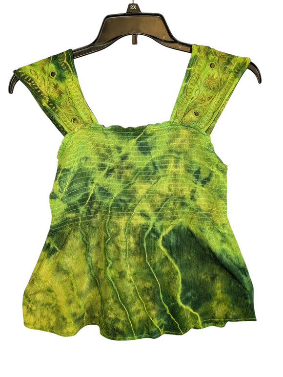 Medium smocked tank with embroidery detail straps