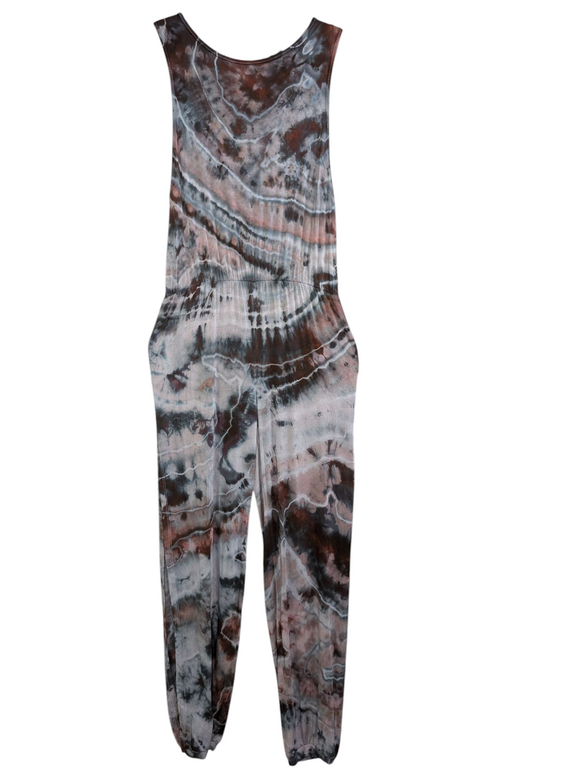 Small harem jumpsuit with cuffs and side slits up to mid thigh
