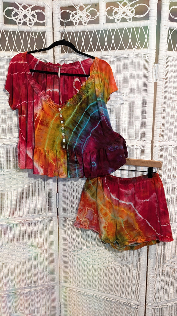 Small Free People top with ruffle hem shorts